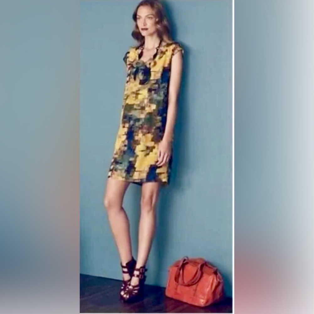 Anthropologie Maeve Silk Pixel Impressionist Painterly Shift Dress ZB6